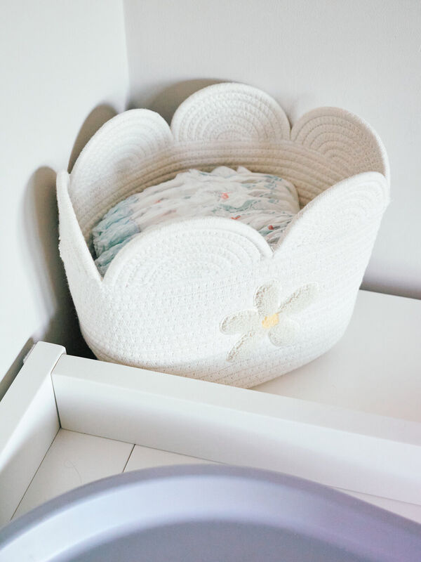 Basket 30x20x15cm Flower off white 