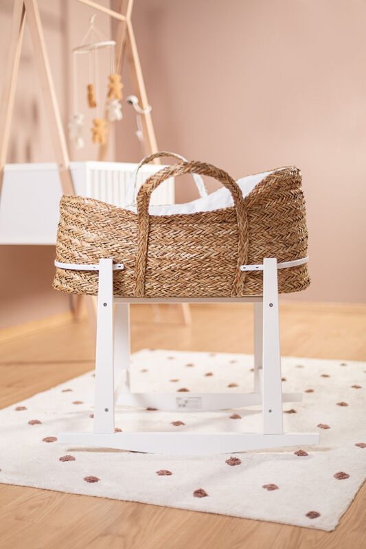 Support à bascule panier à moïse en bois blanc