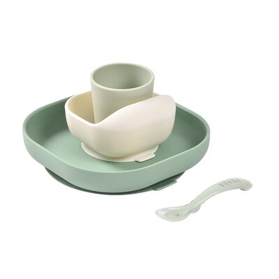 Coffret repas silicone 4 pi&egrave;ces - Vert sauge / Vert de gris  