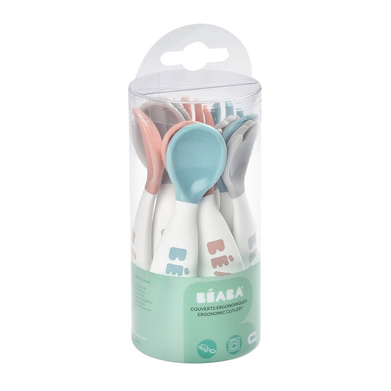 Set 10 posate ergonomiche per seconda et&agrave; blu/rosa/grigio