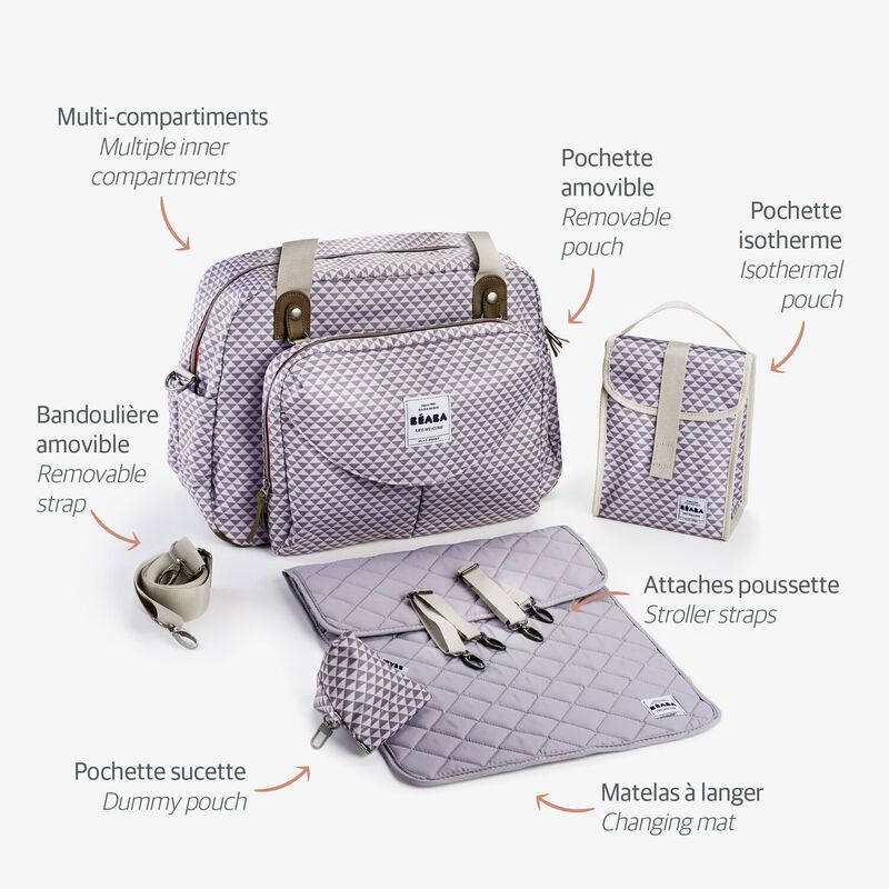Wickeltasche Geneve II - Playprint grey/coral
