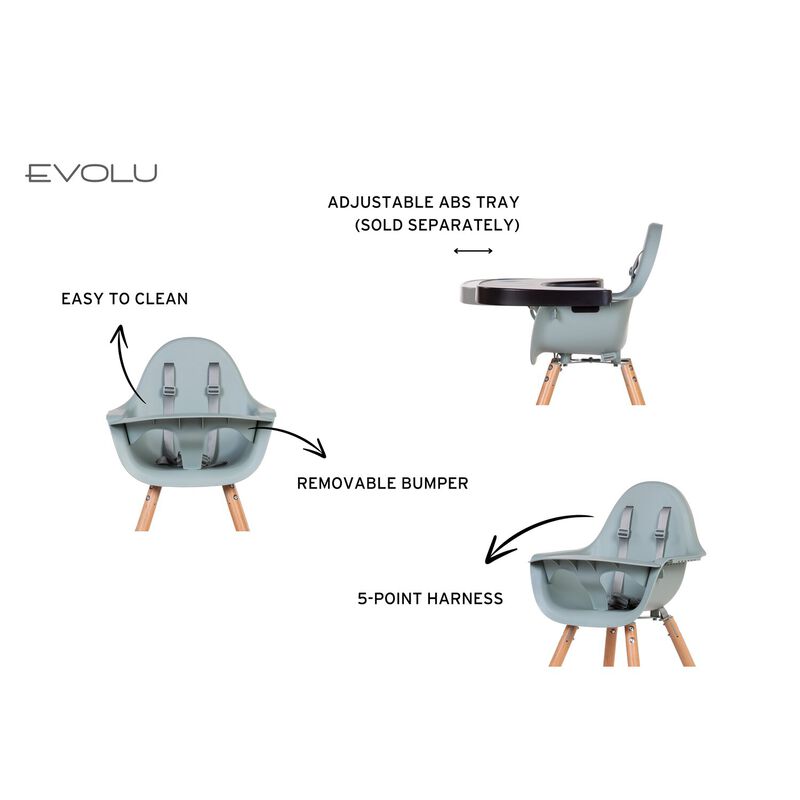 Evolu Chaise Haute - Réglable En Hauteur (50-75 Cm/*90 Cm) - Naturel Menthe (Childhome) - Image 19