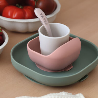 Coffret repas silicone 4 pi&egrave;ces - Eucalyptus