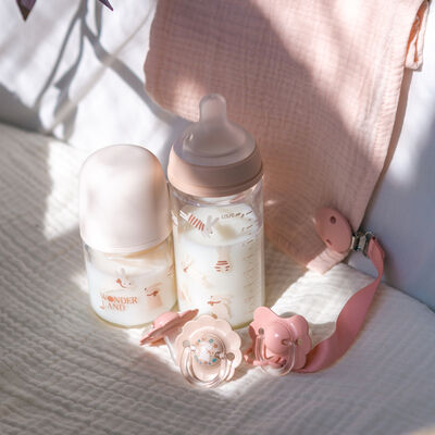 Babyflasche aus Glas mit Sauger SX Pro 240 ml Durchfluss M Bonhomia - Pink