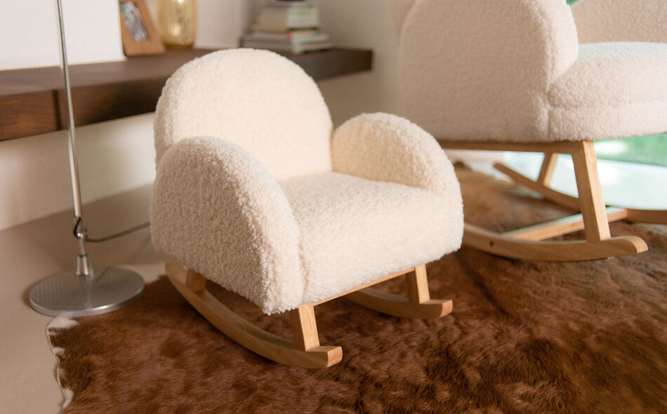 Fauteuil &agrave; Bascule pour enfants Teddy Ecru