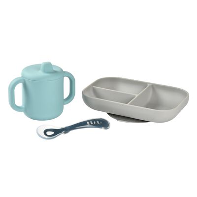 Silicone learning set + cup blue