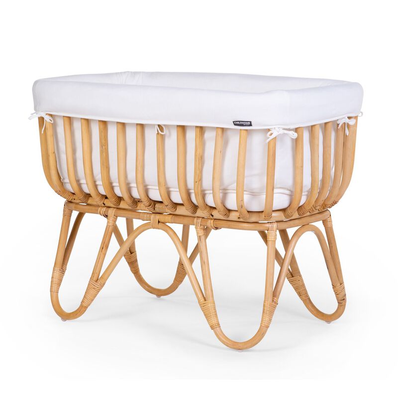 Rattanwiege rechteckig + Abdeckung offwhite