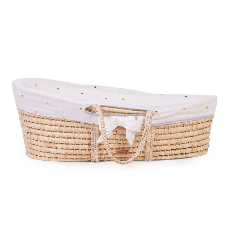 Moses Basket Cover - Jersey - Gold Dots
