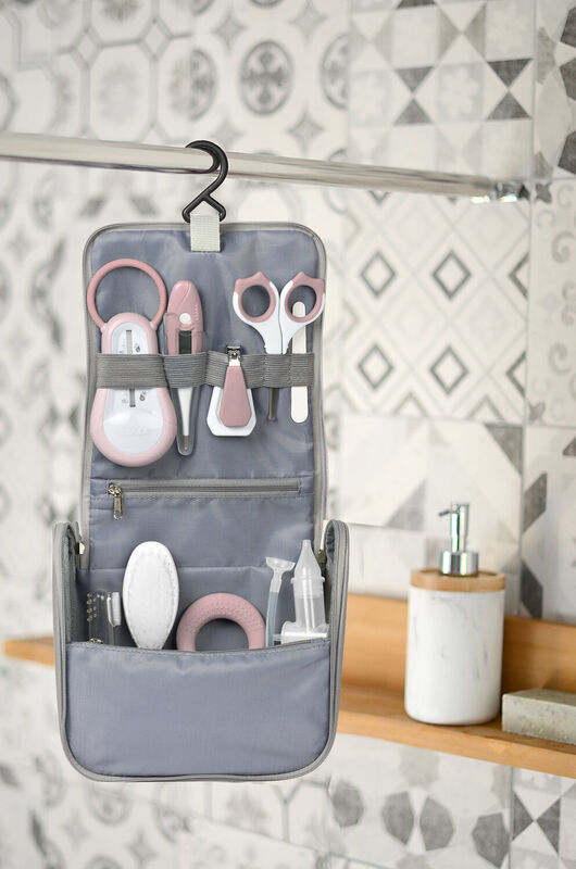 Baby Grooming Set (9 accessories) + Hanging Toiletry Pouch - Pink