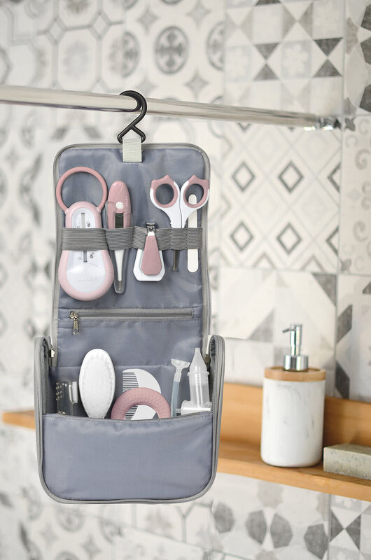 Toilettas met 10 accessoires - Old Pink