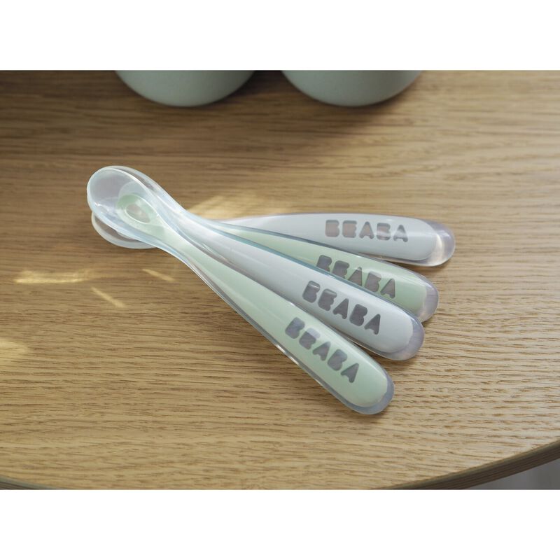 Lot de 4 cuillères 1er âge silicone Gris velours/Vert sauge (Béaba) - Image 3