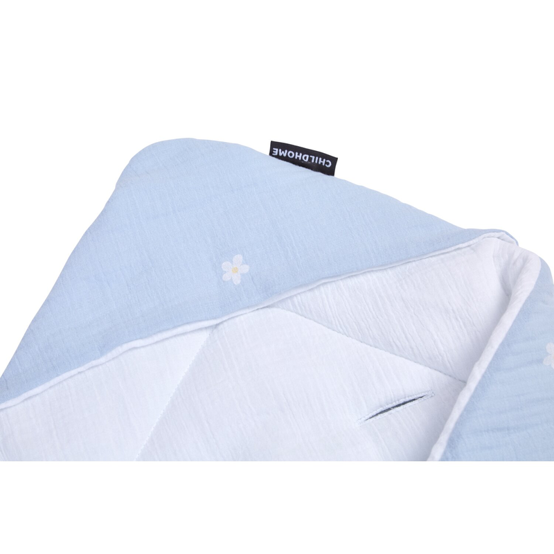 Wickeldecke Universal - 75x75 Cm -  Musselin Blume - Blau