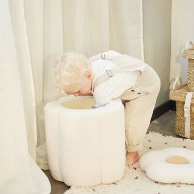 Pouf + Scatola Giochi Fiore bianco sporco