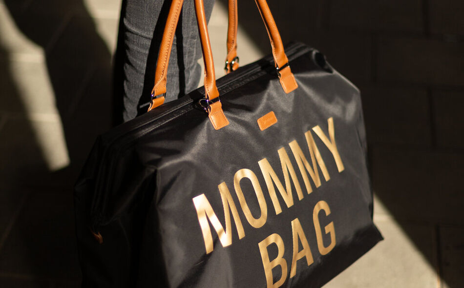 Mommy Bag Diaper bag, Delivery bag, Hospital bag, Travel bag with changing mat  - BLACK/GOLD
