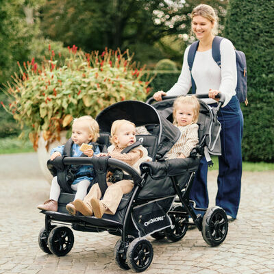 Quadruple Kinderwagen - 4 Kinder - Schwarz + Regenschutz + Sonnenschutz
