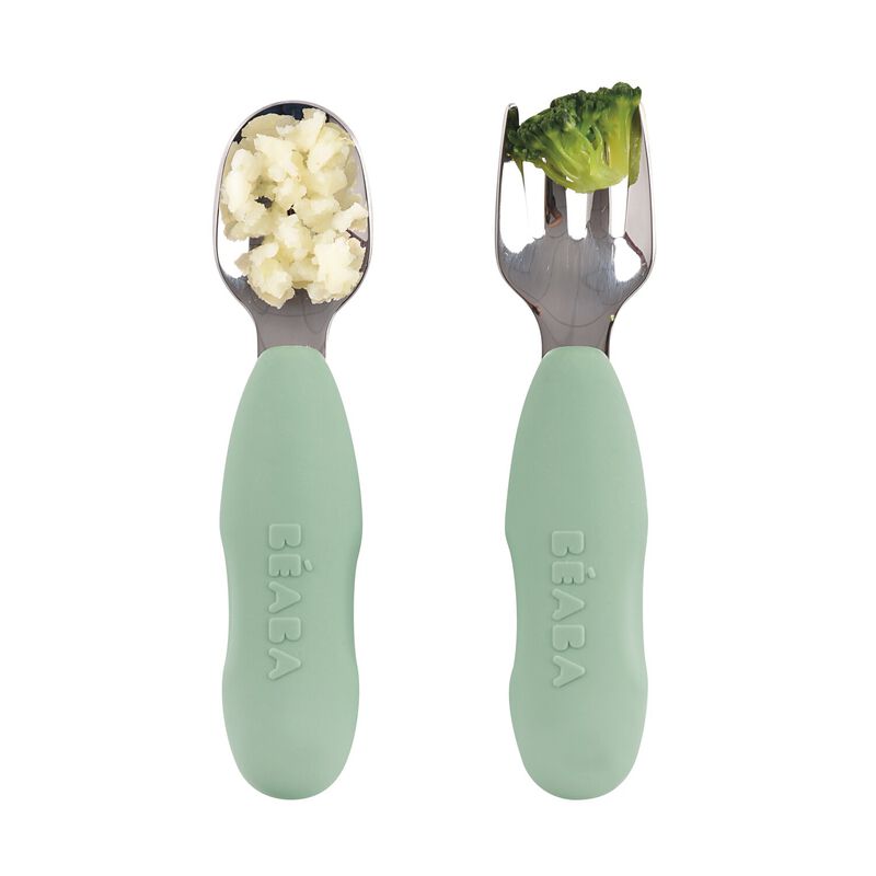 Set of 2 stainless steel pre-cutlery Sage Green
