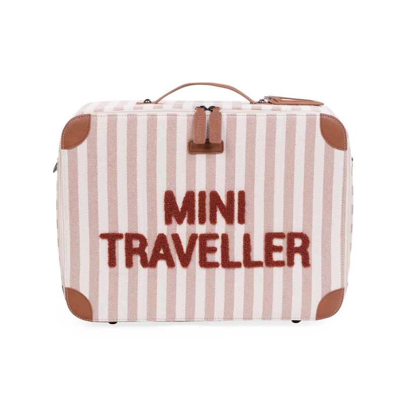 Mini Traveller Kids Suitcase   - Rayures - Nude/Terracotta
