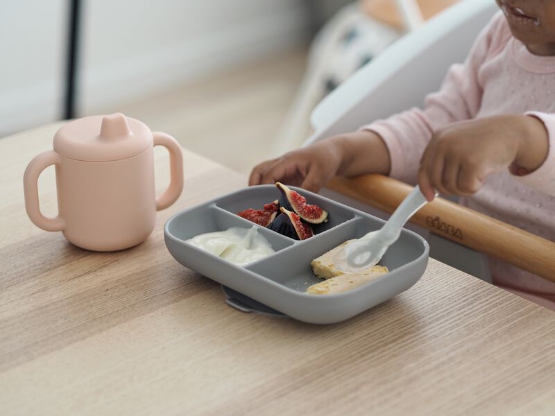 Silicone learning set + cup pink