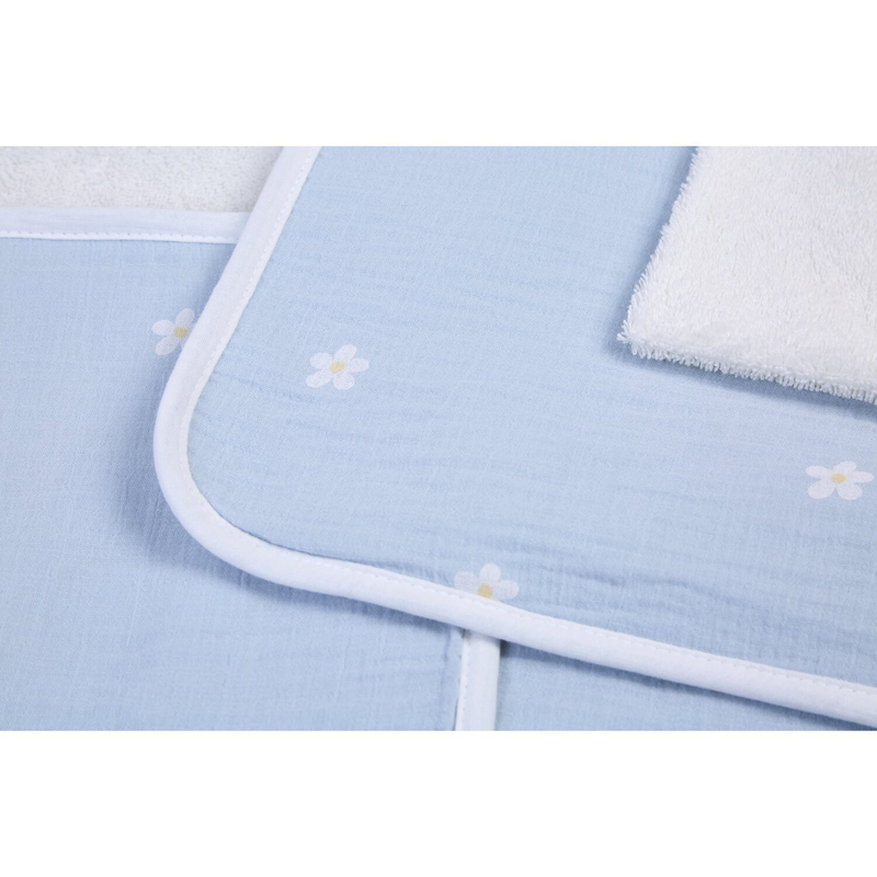 Cape De Bain + Gant - 80x80 Cm - Mousseline Fleur - Bleue