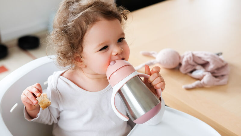 Baby thermos with straw 355 ml pink - Stainless steel vacuum