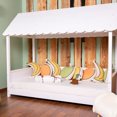 Rooftop Bed Frame House - 90x200 Cm - Wood - White