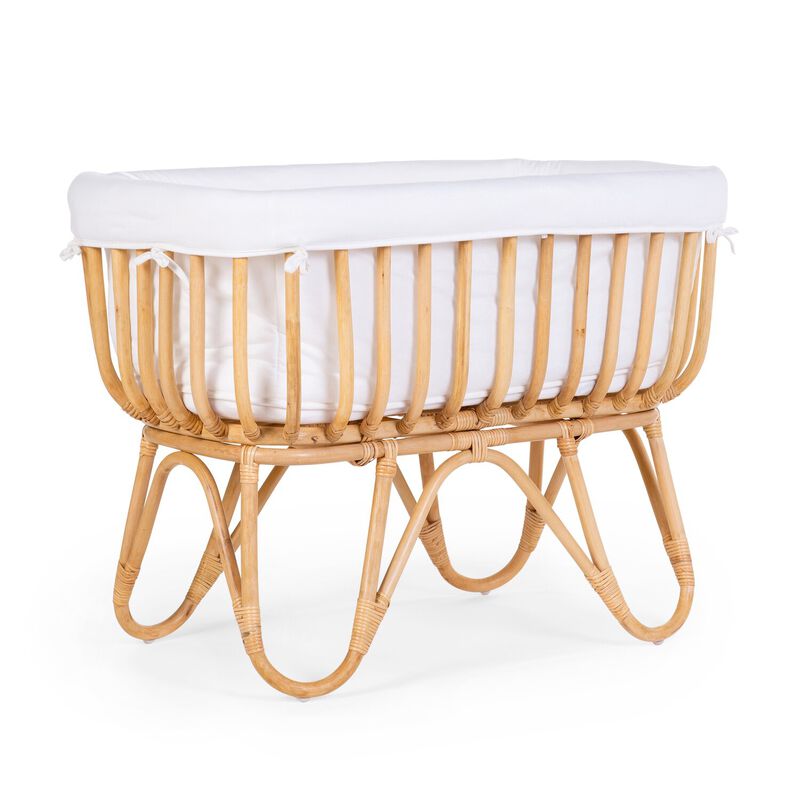 Rattanwiege rechteckig + Abdeckung offwhite