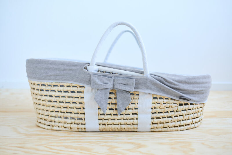Moses Basket - Natural + Jersey Cover Grey