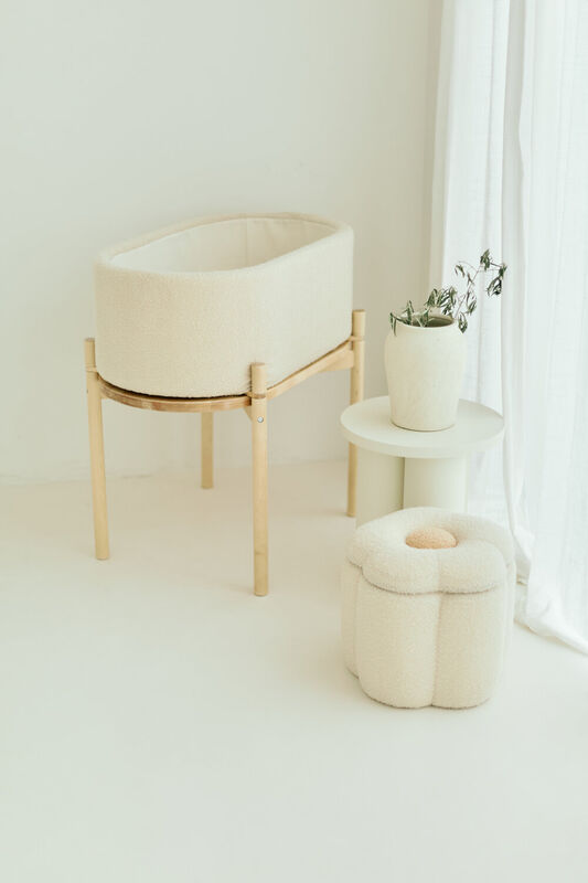 Pouf + Coffre &agrave; jouets Fleur blanc cass&eacute;