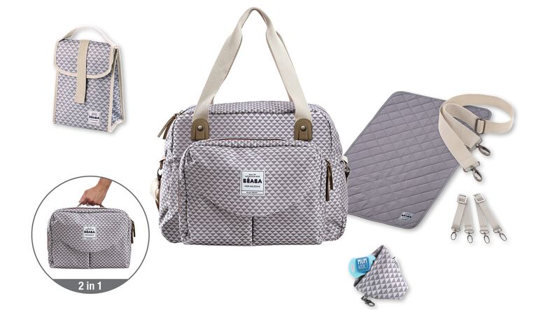 Wickeltasche Geneve II - Playprint grey/coral