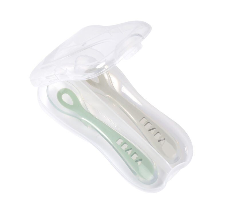 2nd stage 2 silicone spoon set + carry box velvet grey / sage green