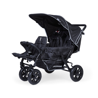 Dreisitzer Kinderwagen - 3 Kinder - Schwarz  + Regenschutz + Sonnenschutz