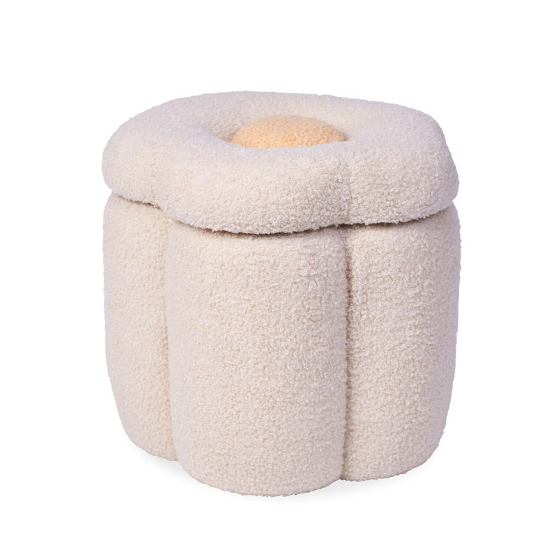 Pouf + Coffre &agrave; jouets Fleur blanc cass&eacute;