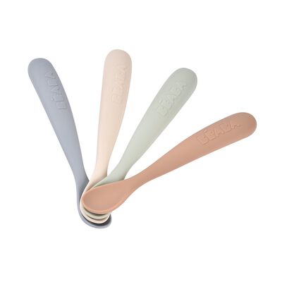 Béaba - Lot de 4 Cuillères 1er Âge Silicone - Natural