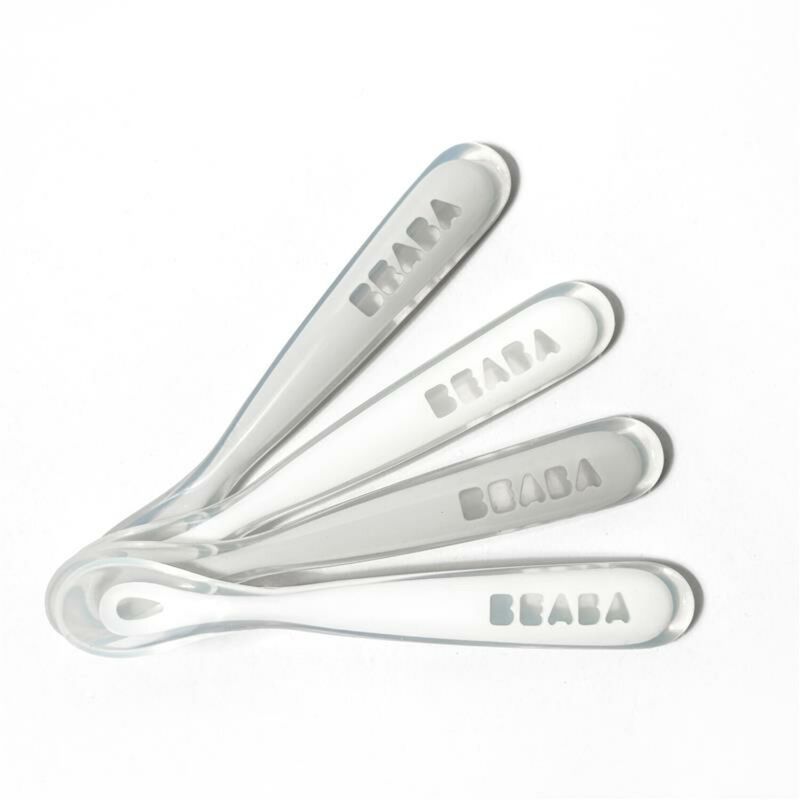Set of 4 Easy-Grip 1st Stage Silicone Spoons - White/Grey
