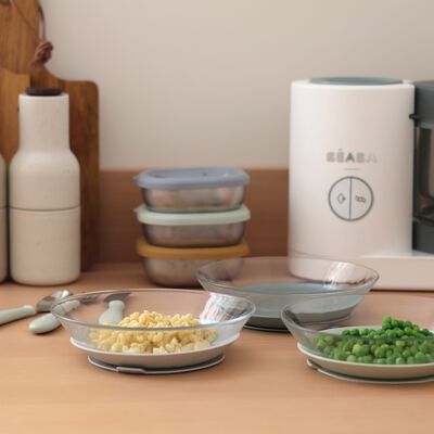 Coffret 3 assiettes en verre BEABA x DURALEX - Vert de gris