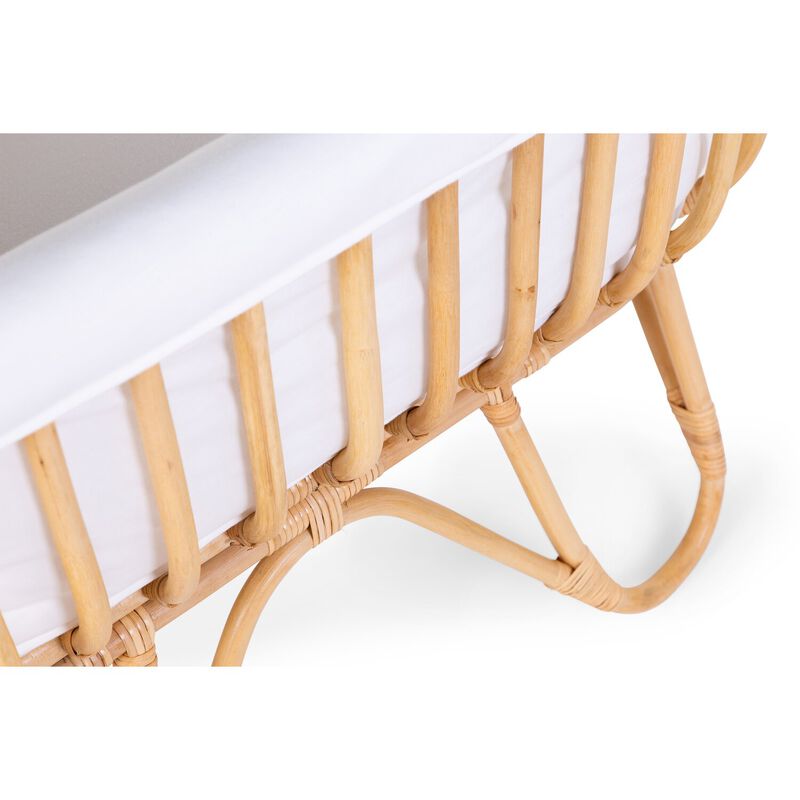 Berceau en rotin rectangulaire + couvercle blanc cass&eacute;