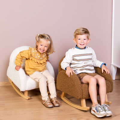Chaise A Bascule Pour Enfants - Teddy - Ecru Naturel