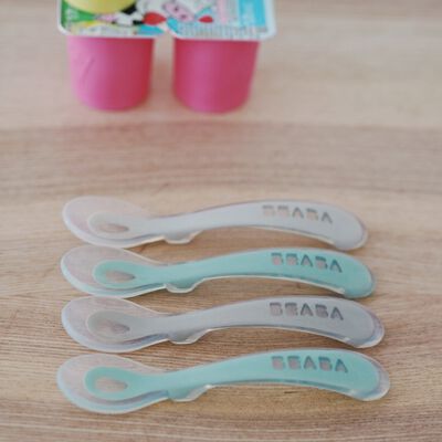 Lot 4 cuill&egrave;res 2&egrave;me &acirc;ge silicone Gris velours/Vert sauge