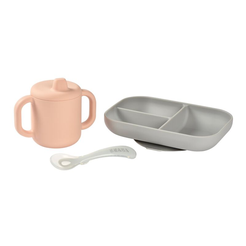 Lern-Set aus Silikon + Tasse pink