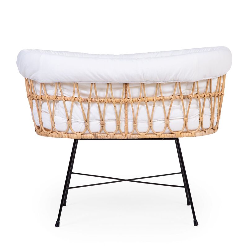 Rattan cradle metal legs + cover offwhite