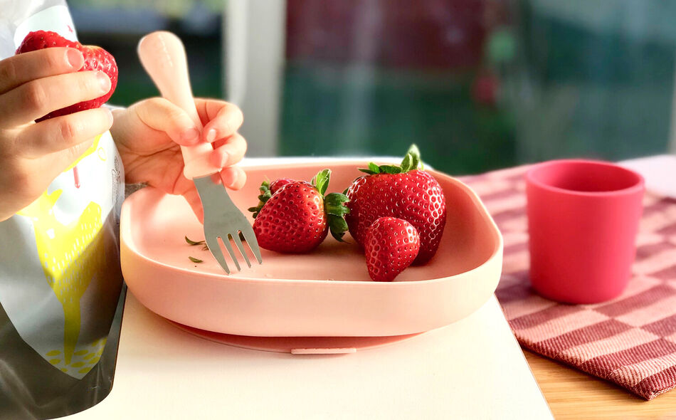Geschirrset aus Silikon pink
