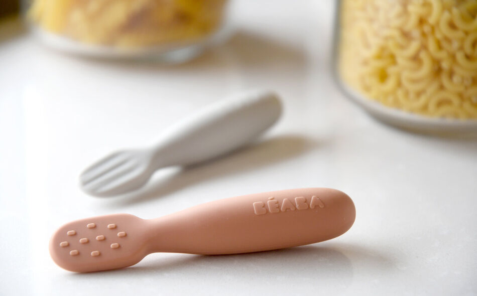 Set of 2 silicone pre-spoons terracotta / velvet grey