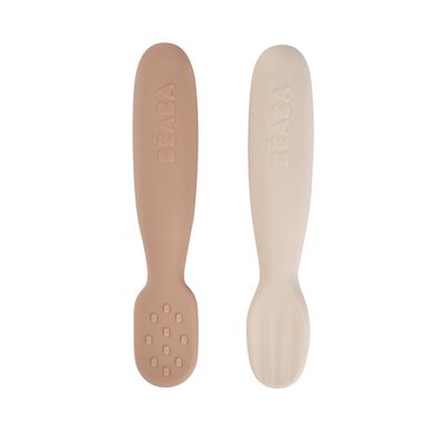 Set of 2 silicone pre-spoons - Praline/ Clay