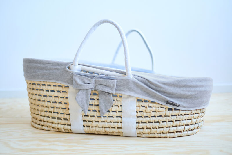 Moses Basket - Natural + Jersey Cover Grey