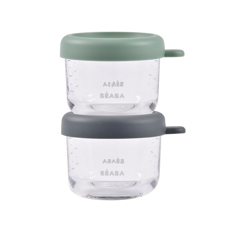 Set of 2 glass portion jars 150ml MINERAL / SAGE GREEN