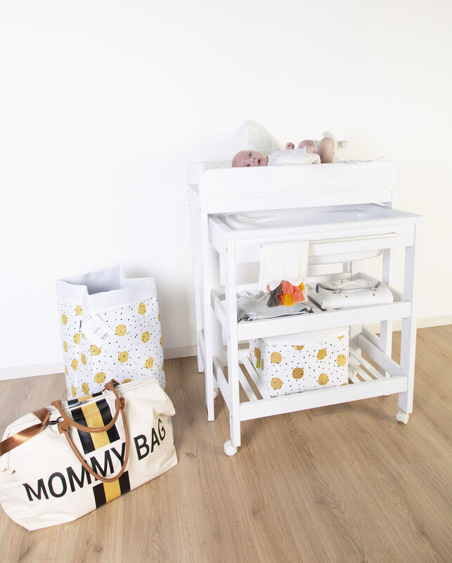 Mommy Bag - Canvas white stripes black/gold