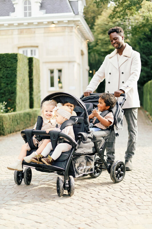 Quadruple Poussette - 4 Enfants - Noir + Housse De Pluie + Pare-Soleil