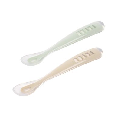 Set di 2 cucchiai in silicone 1&deg; stadio + scatola per il trasporto Clay