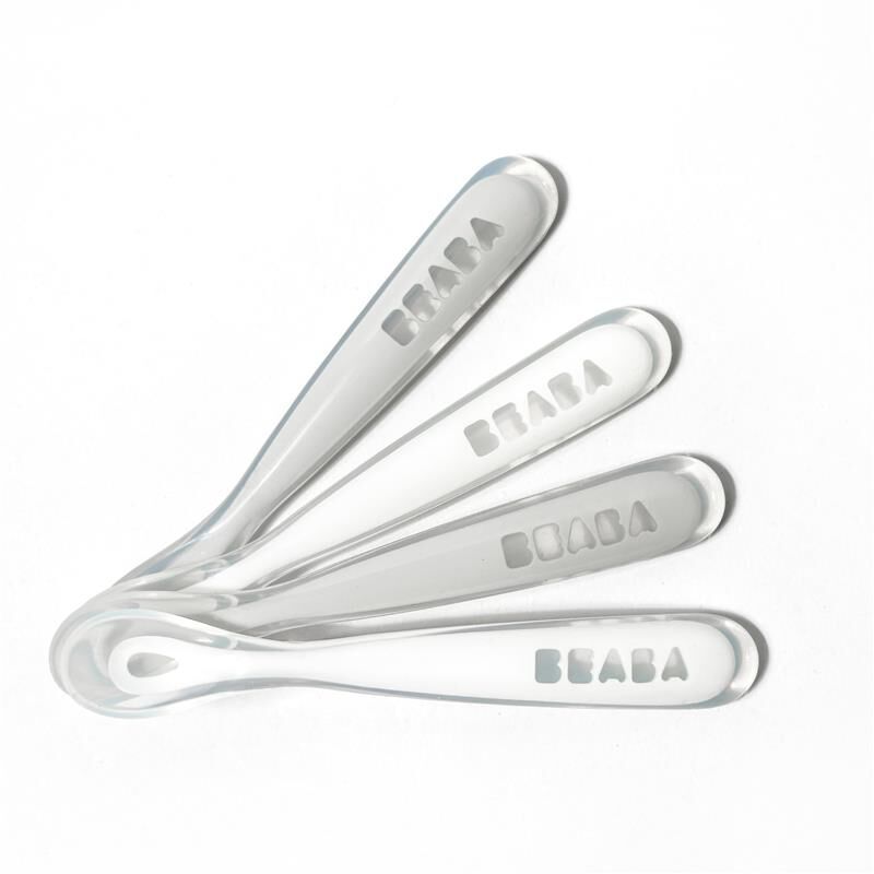 Set of 4 Easy-Grip 1st Stage Silicone Spoons - White/Grey 1.0