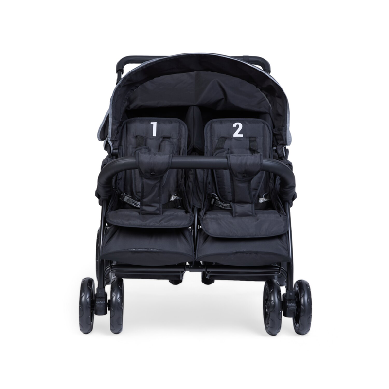 Quadruple Kinderwagen - 4 Kinder - Schwarz + Regenschutz + Sonnenschutz